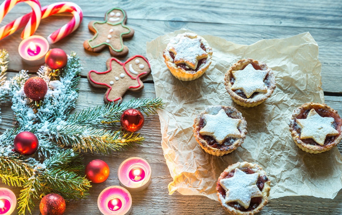 decorated holiday table with christmas pastries